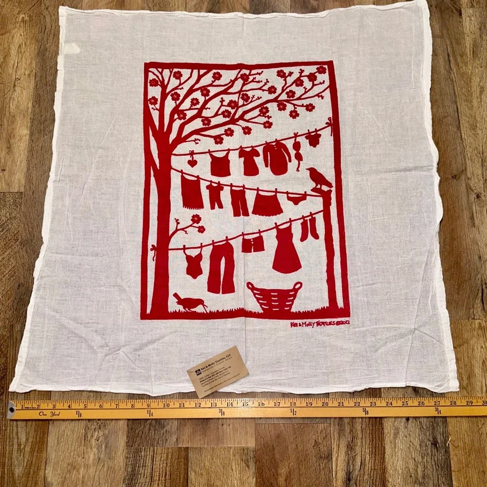 Kei & Molly Textiles Red Clothesline Flour Sack Dish Towel 100% Cotton 28x28
